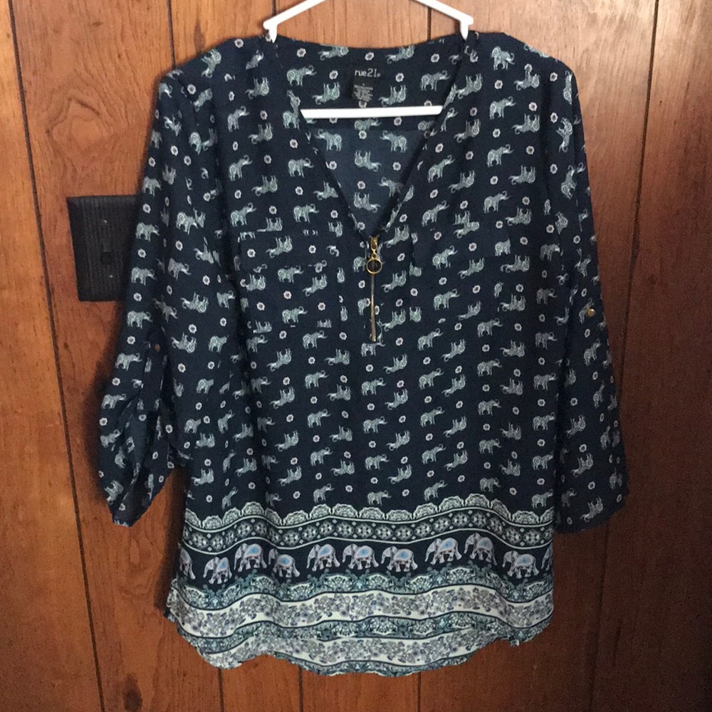 Rue 21 Navy Blue shirt with elephants